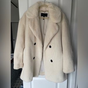 BCBG faux fur white coat